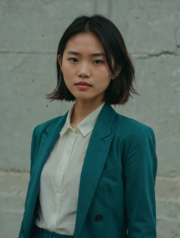 Portrait of a Young Woman in Teal Suit