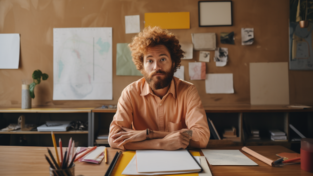 Pensive Planner with Curly Auburn Locks