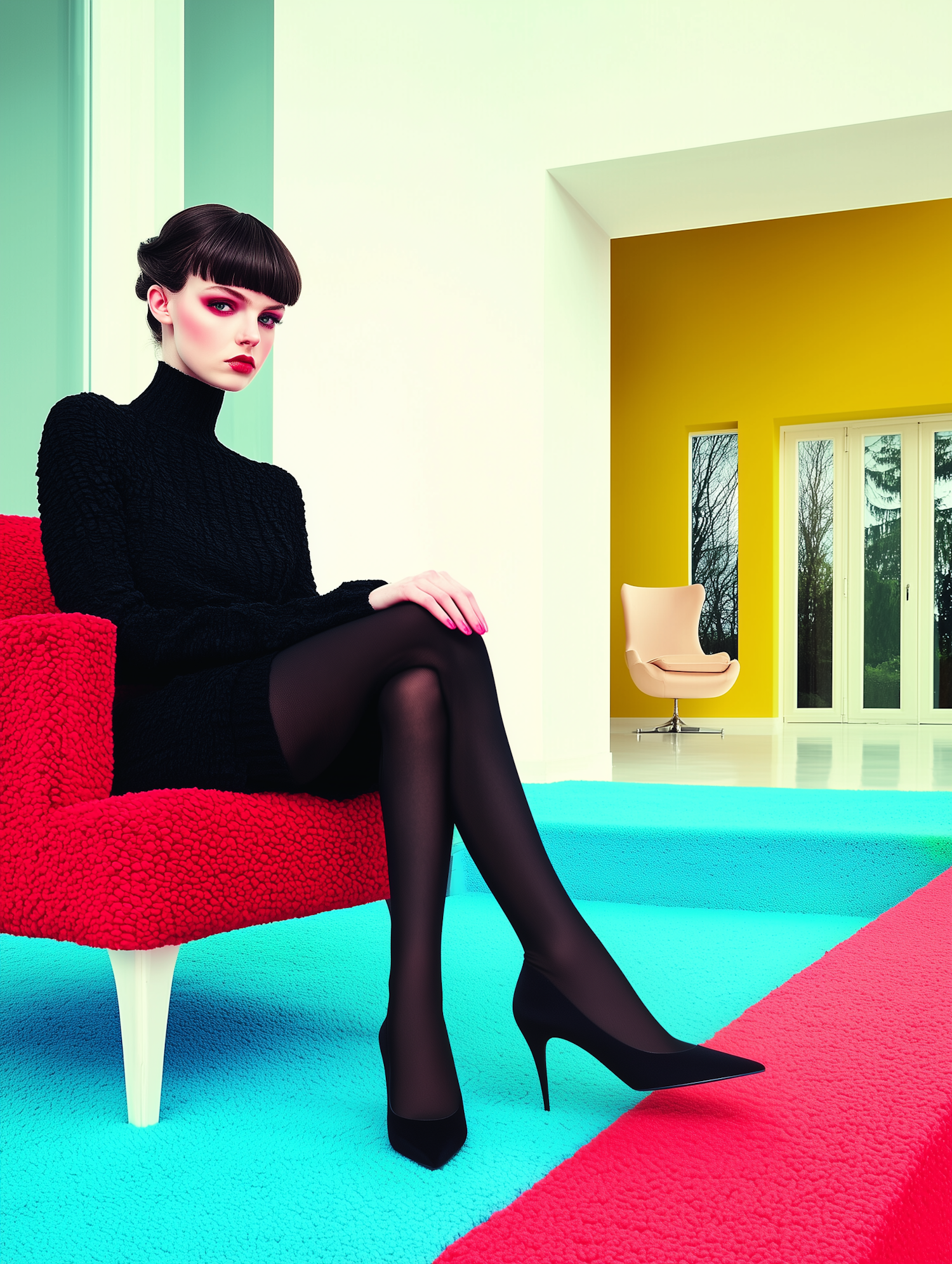 Elegant Woman in Vibrant Interior