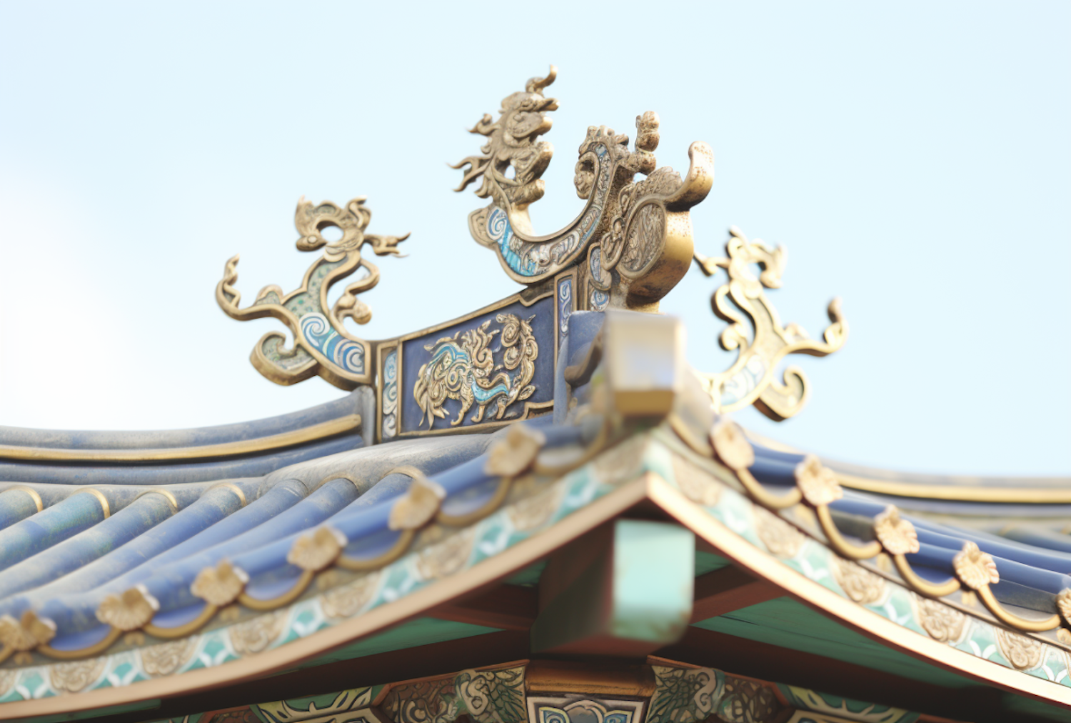 Serene Gilded Guardians of East Asian Rooftop