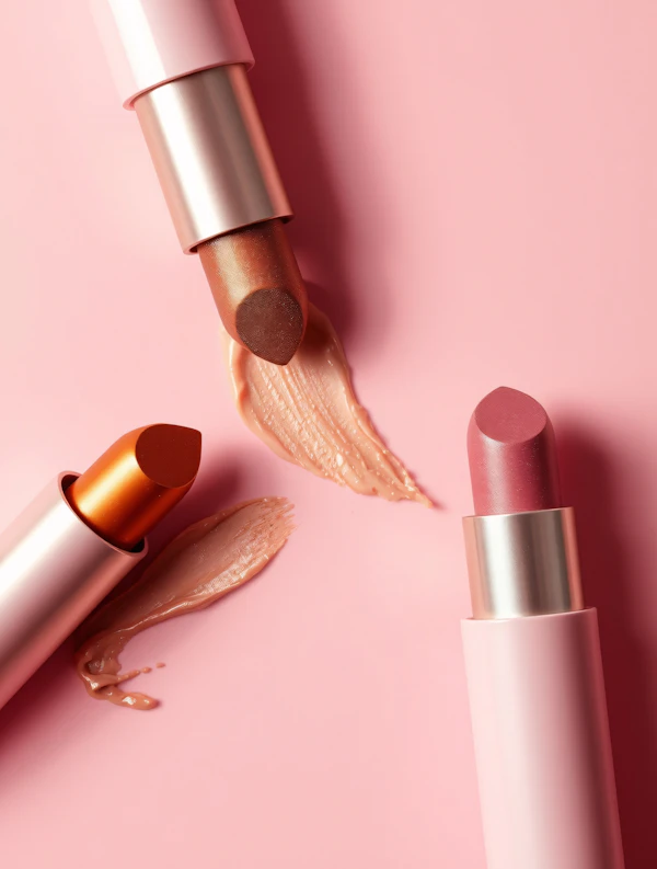 Lipstick Arrangement on Pink Background