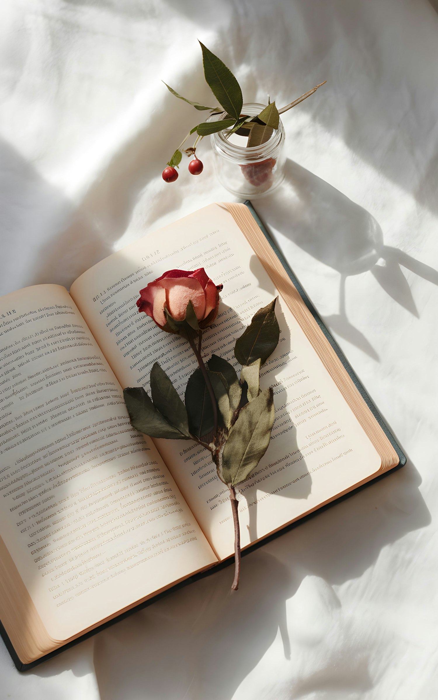 Serene Still Life with Book and Dried Rose