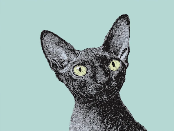 Stylized Black and Grey Sphynx Cat Portrait