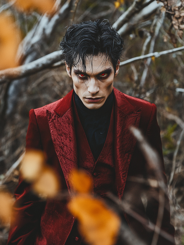 Gothic Figure in Red Velvet Suit