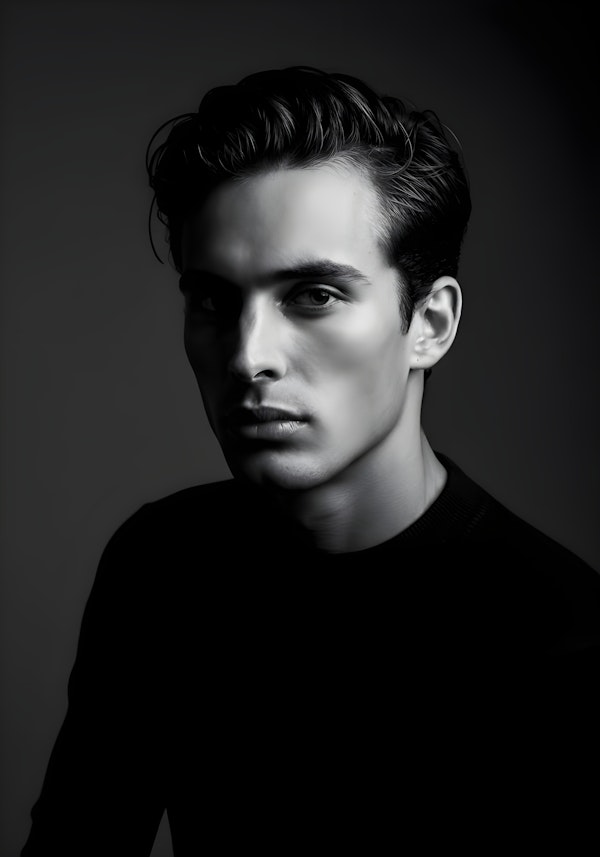 Dramatic Black and White Portrait of Young Man