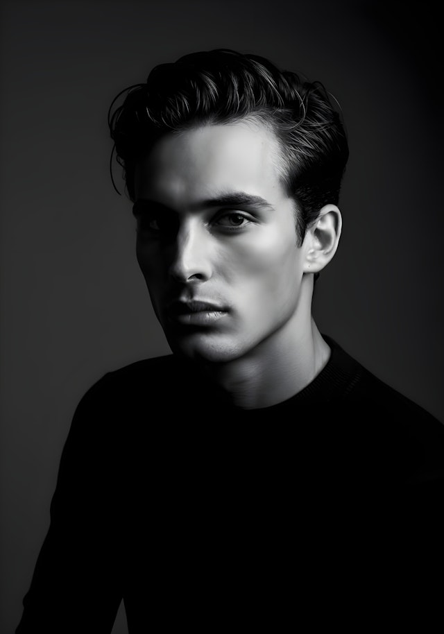 Dramatic Black and White Portrait of Young Man