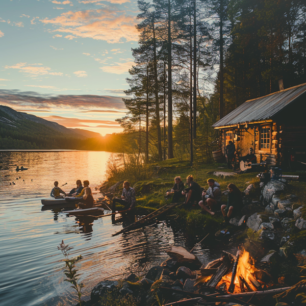 Lakeside Camaraderie at Sunset