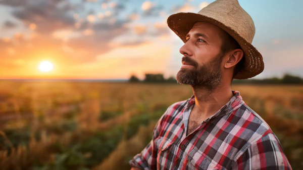 Man in Field at Sunset