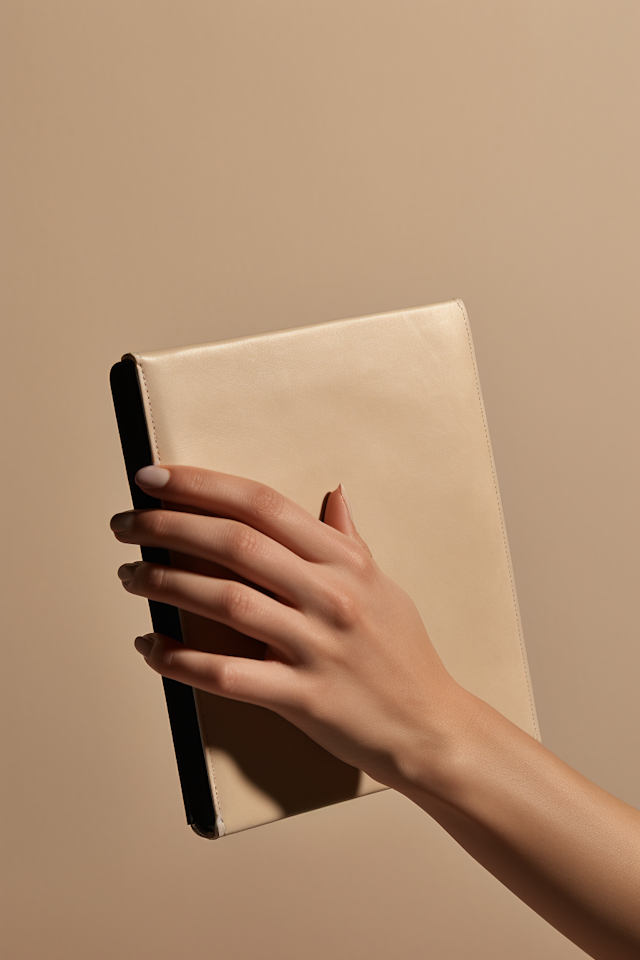 Elegant Beige Leather Folder in Hand