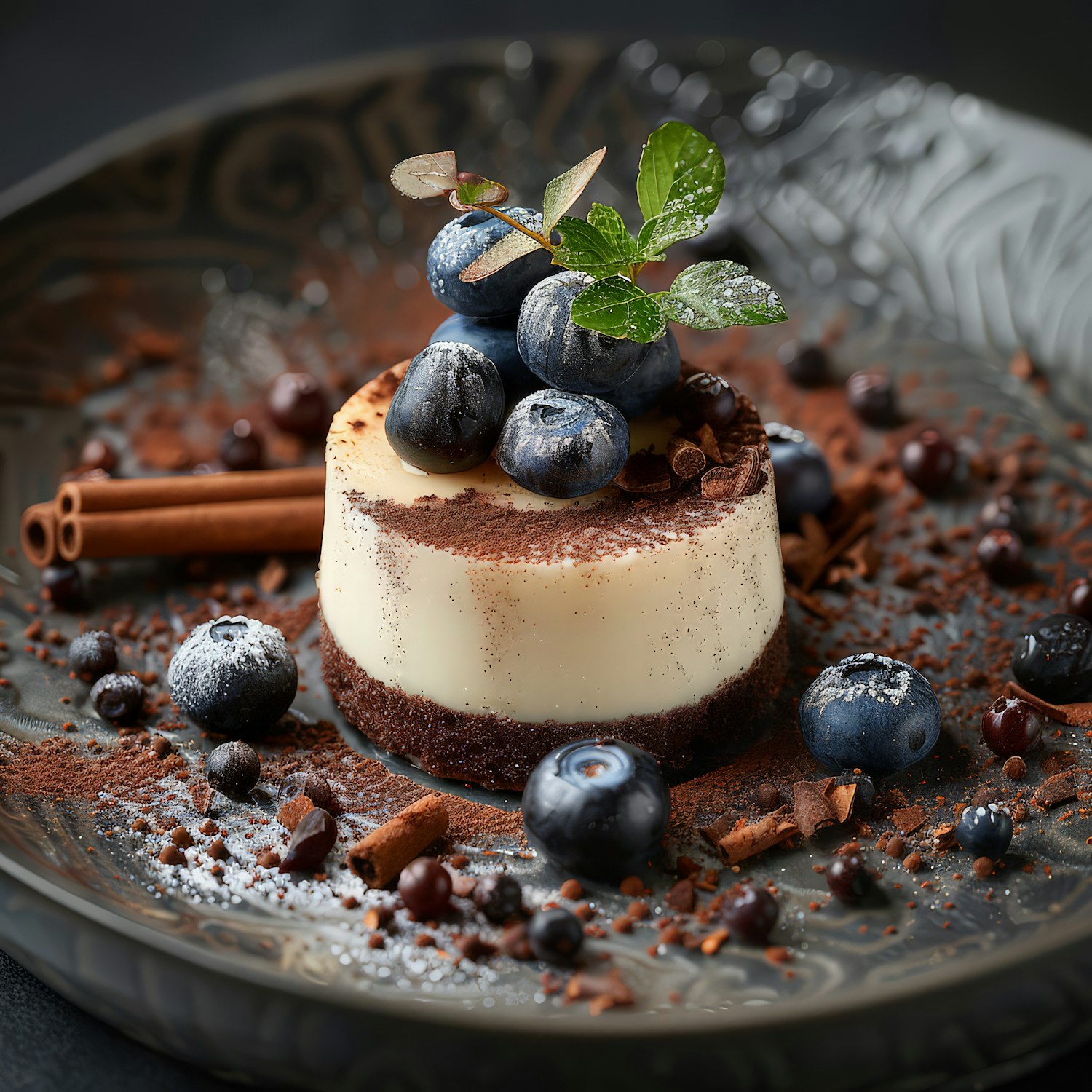 Gourmet Layered Cake with Blueberries and Chocolate