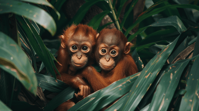 Young Orangutans in Foliage