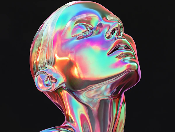 Iridescent Human Head Sculpture