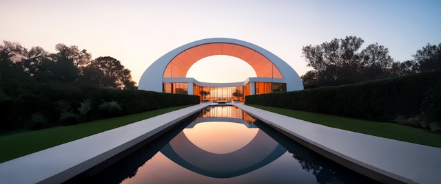 Modern Architectural Structure at Sunset