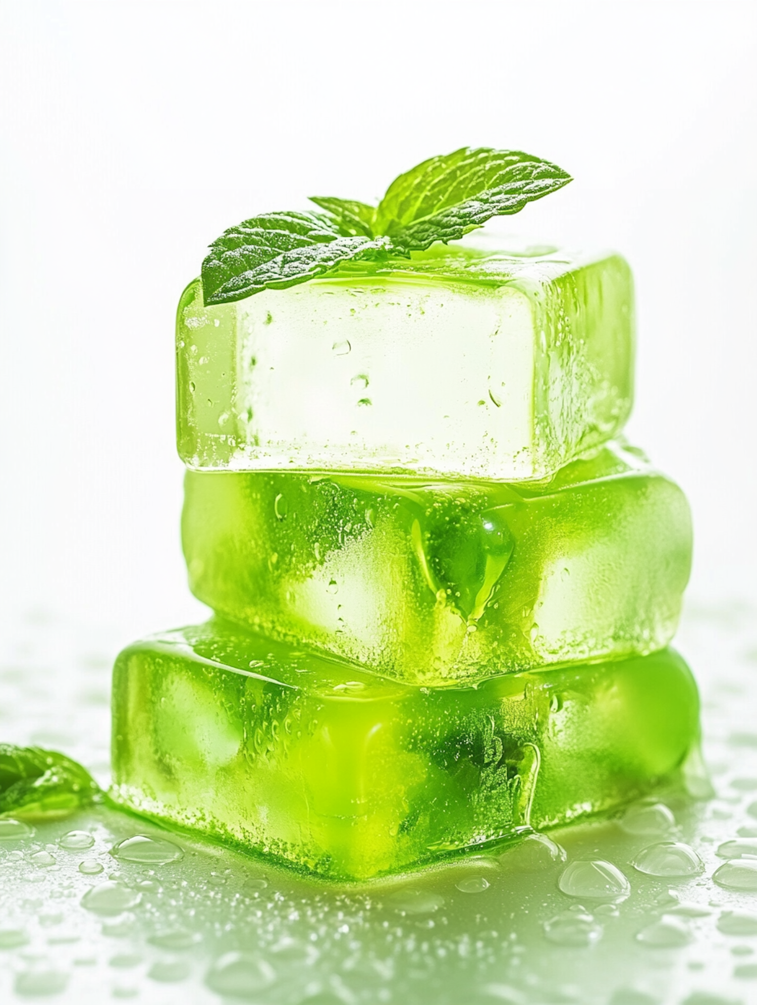 Green Ice Cubes with Mint Leaf