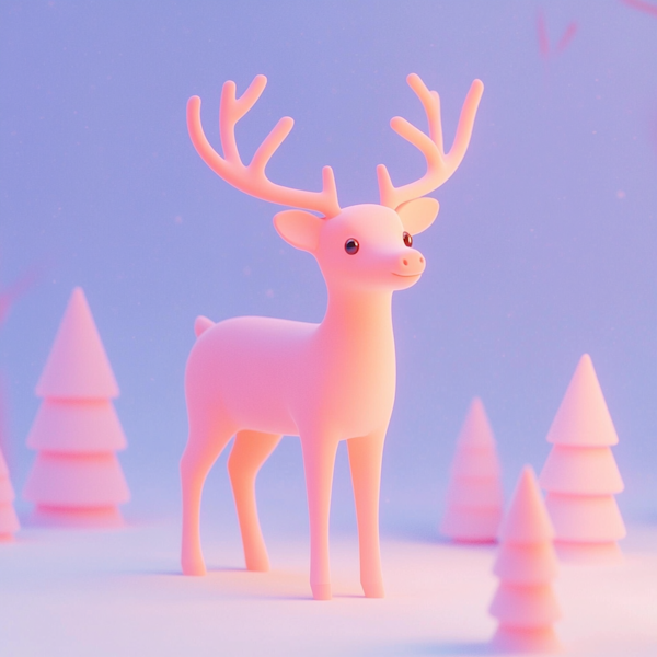 Stylized Pastel Winter Deer Scene