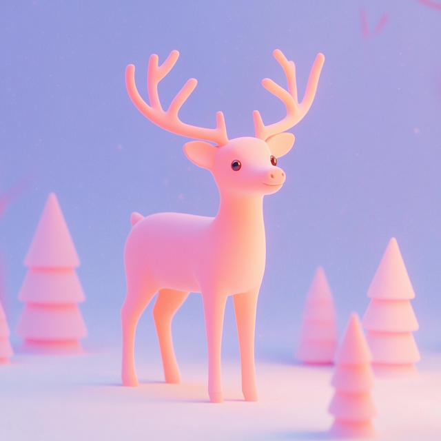 Stylized Pastel Winter Deer Scene