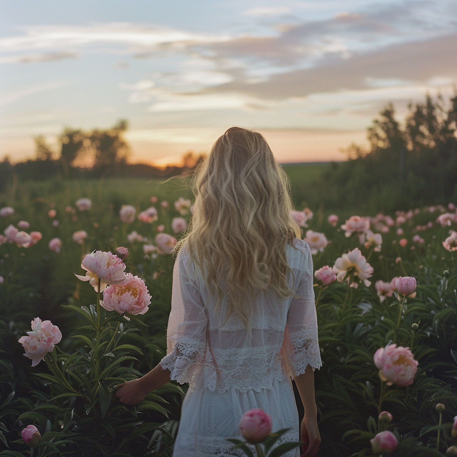 Tranquil Moment in Peony Field