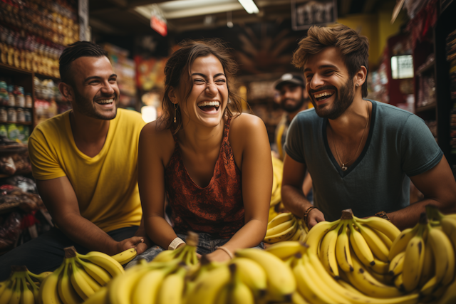 Laughter Amidst the Market Bananas