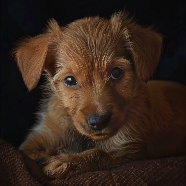 Curious Puppy on Textured Fabric