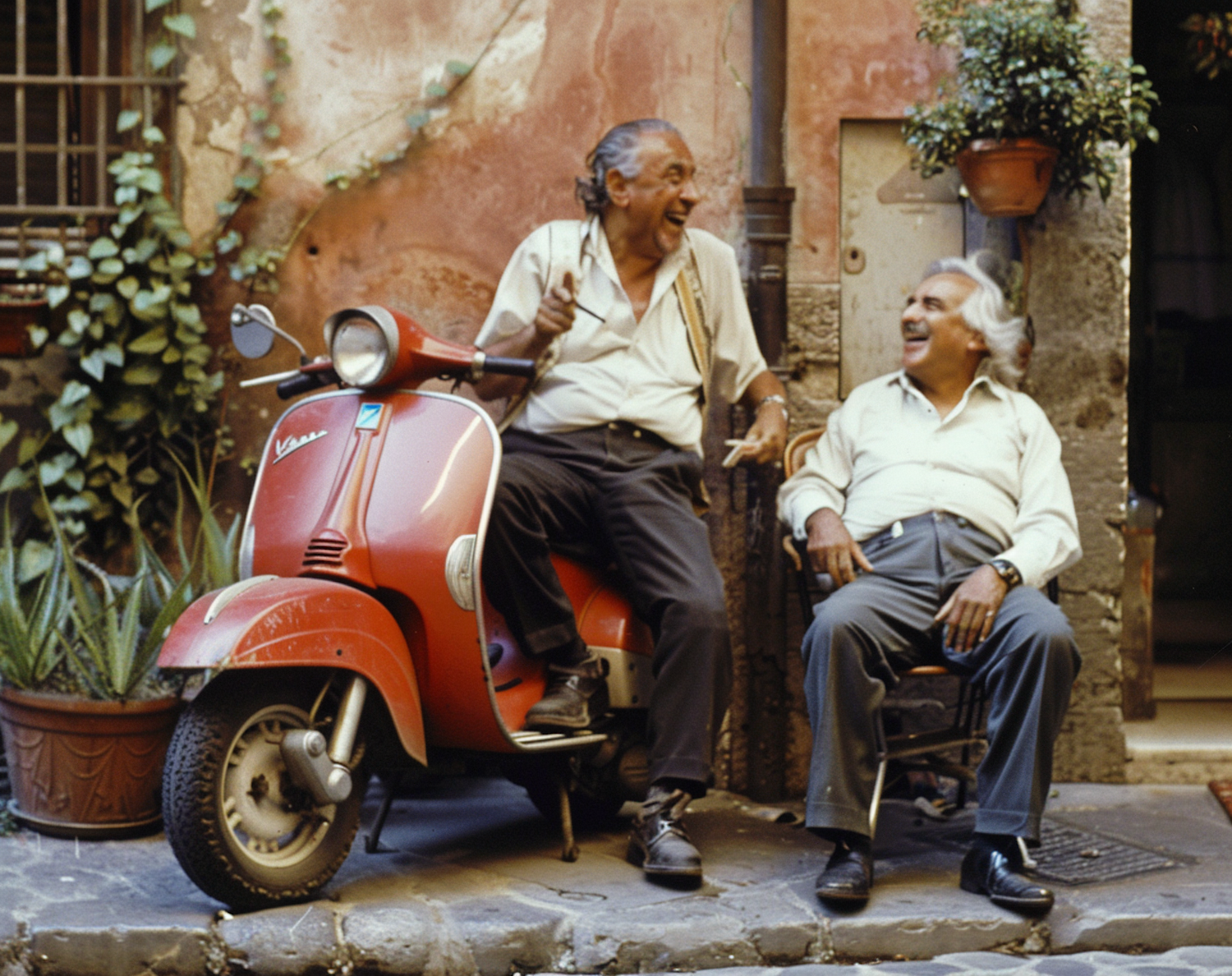 Joyful Elderly Friends with Vespa