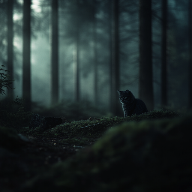 Serene Forest with Cat