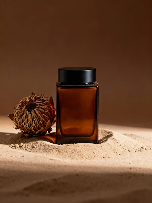 Amber Bottle on Sand