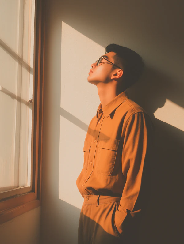 Contemplative Young Man in Sunlight