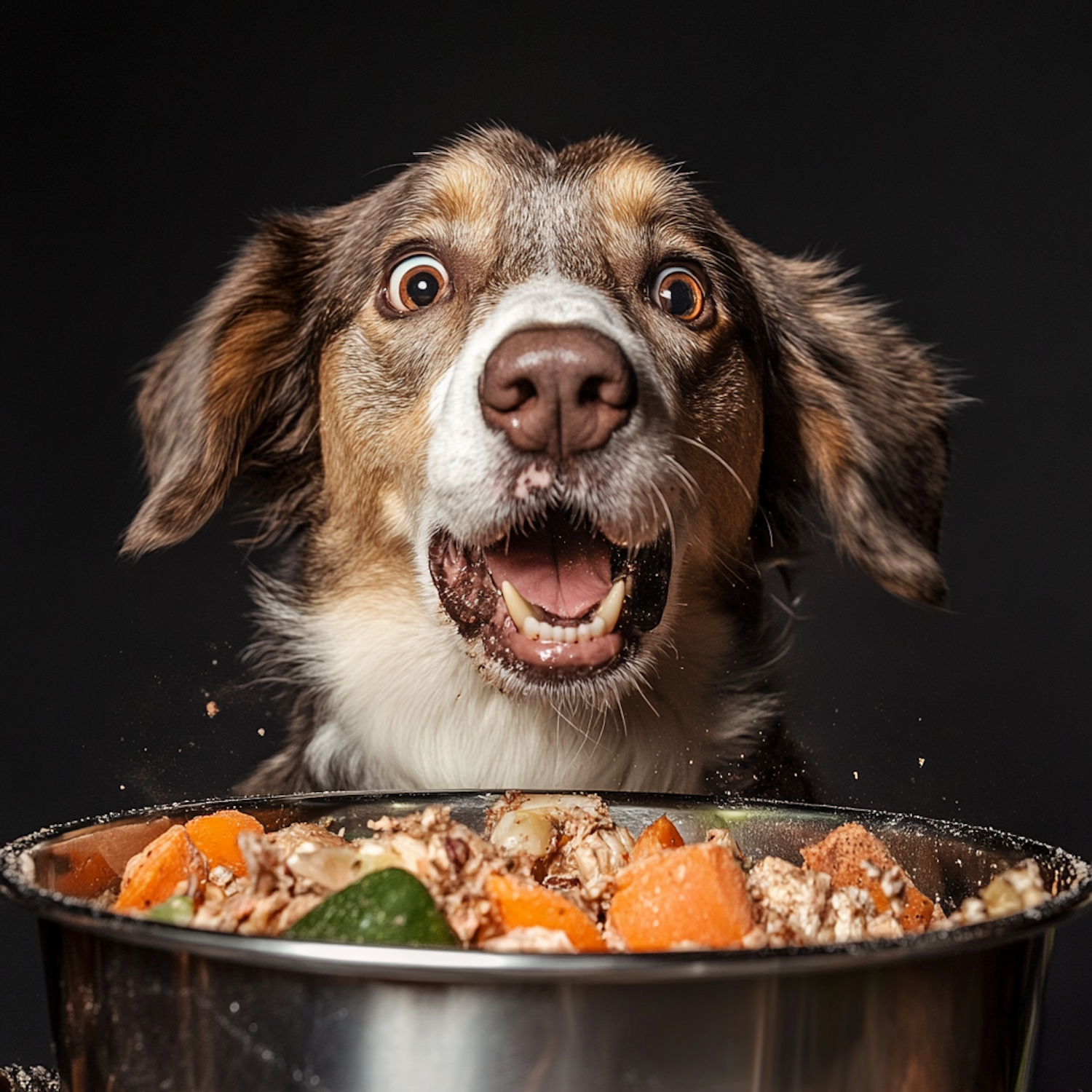 Surprised Dog with Food Bowl