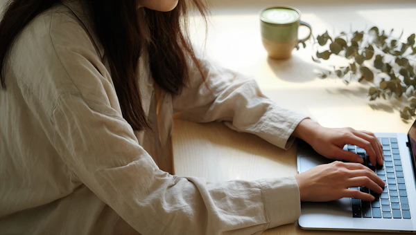 Typing at Wooden Desk