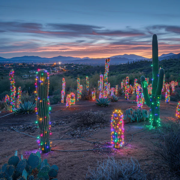 Festive Cacti in Desert Twilight