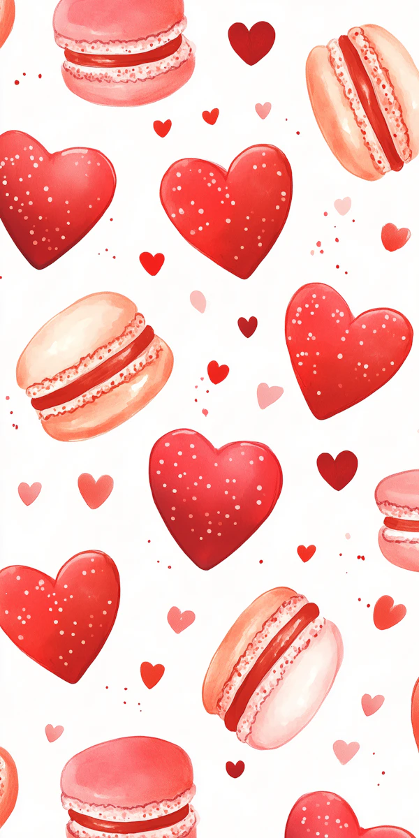 Romantic Macarons and Hearts Pattern