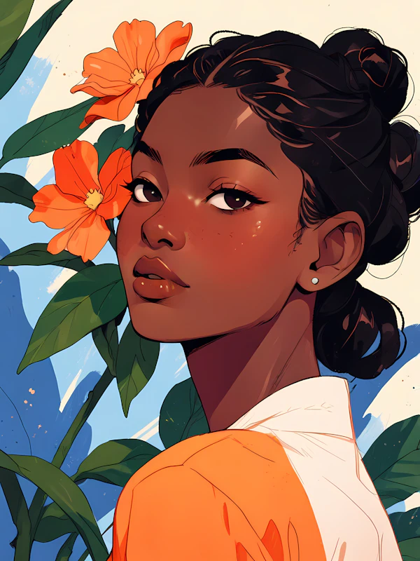 Serene Woman with Orange Flowers