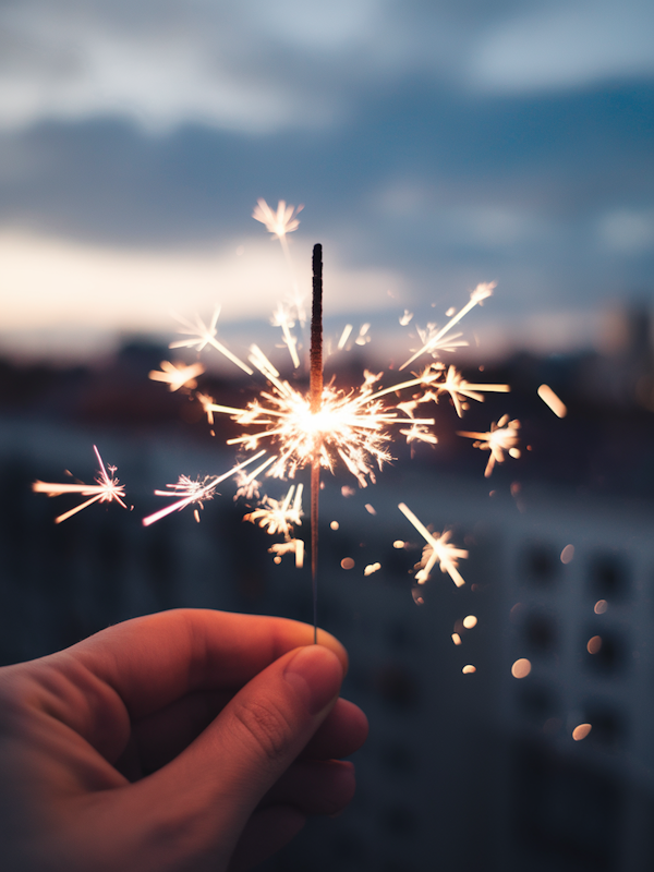 Hand with Sparkler at Dusk