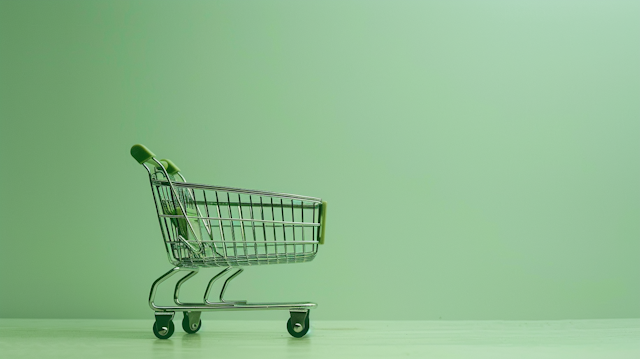 Minimalist Miniature Shopping Cart on Pale Green Background