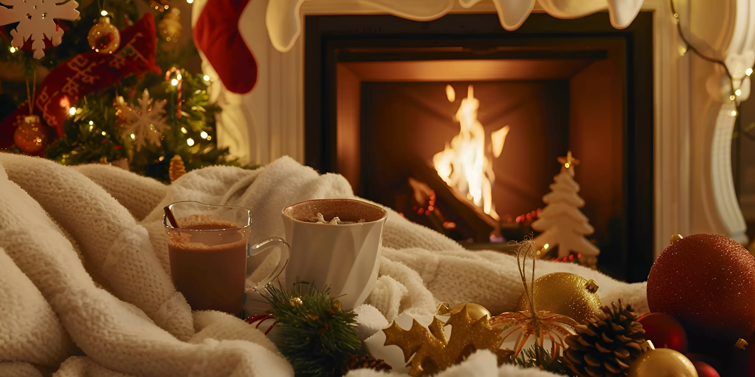 Cozy Holiday Scene by the Fireplace