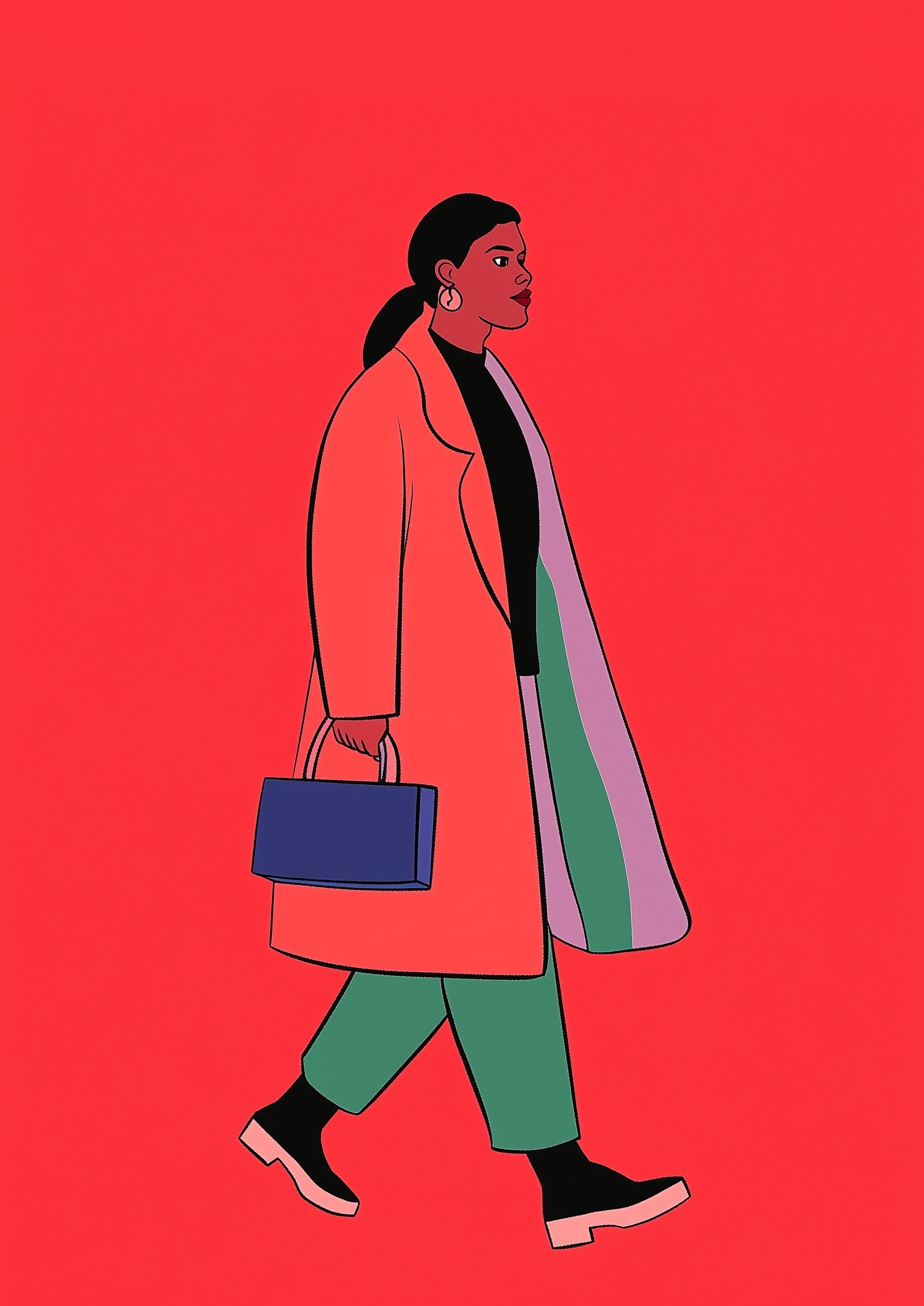 Stylized Fashion Illustration of Woman Walking