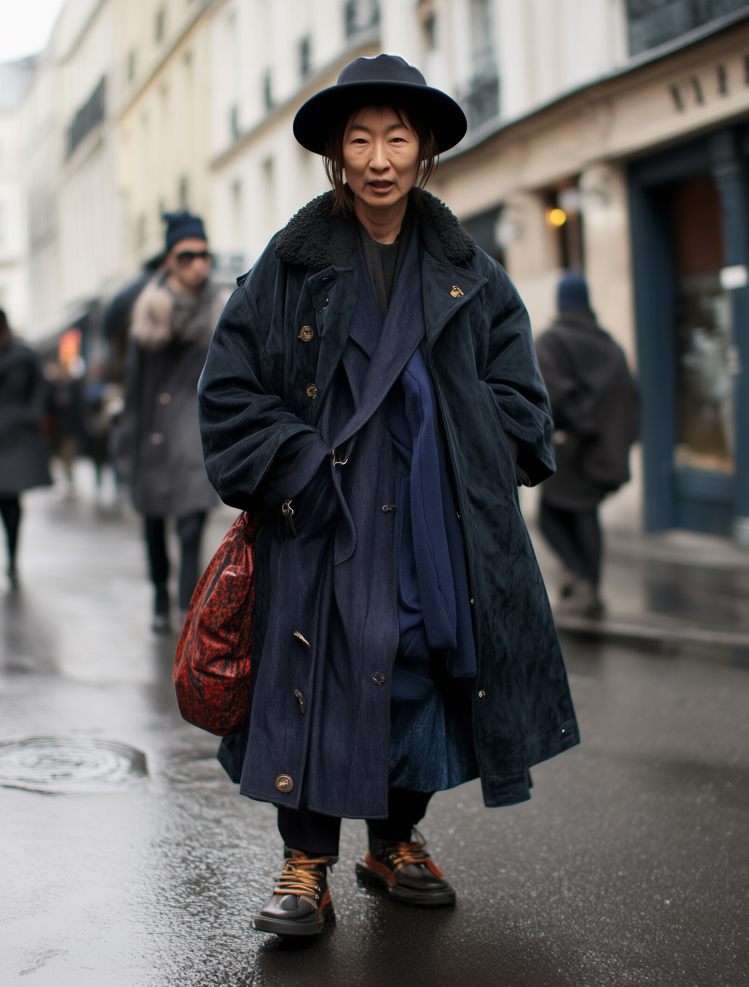 Urban Fashion on a Wet Street