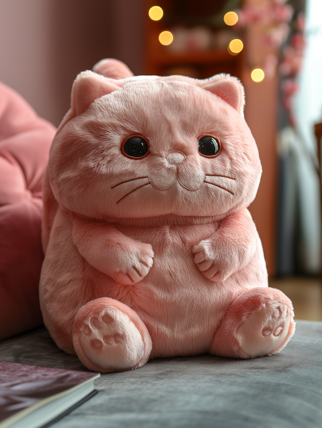 Lifelike Pink Cat Plush Toy