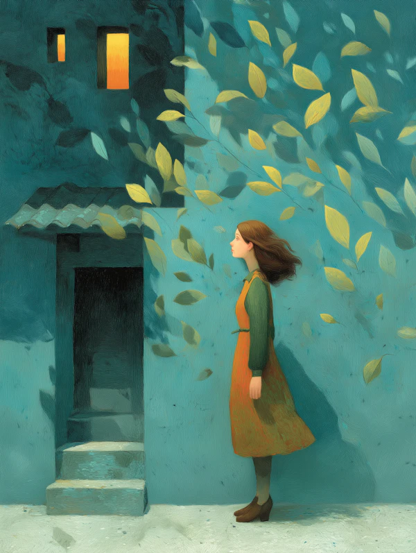 Serene Woman by Wall
