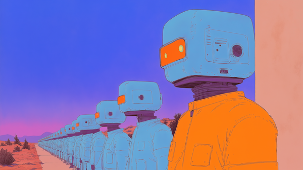 Line of Humanoid Robots in Desert