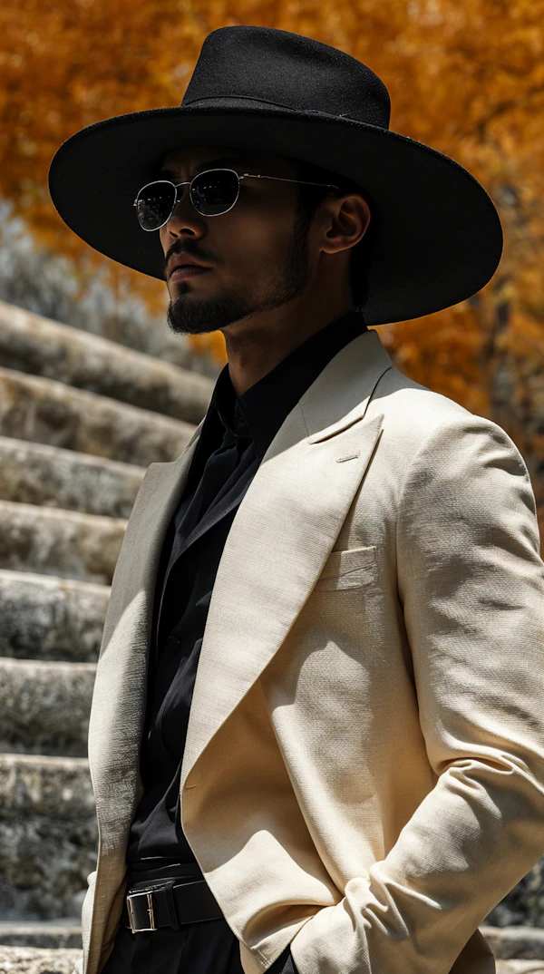 Stylish Man in Autumn Setting