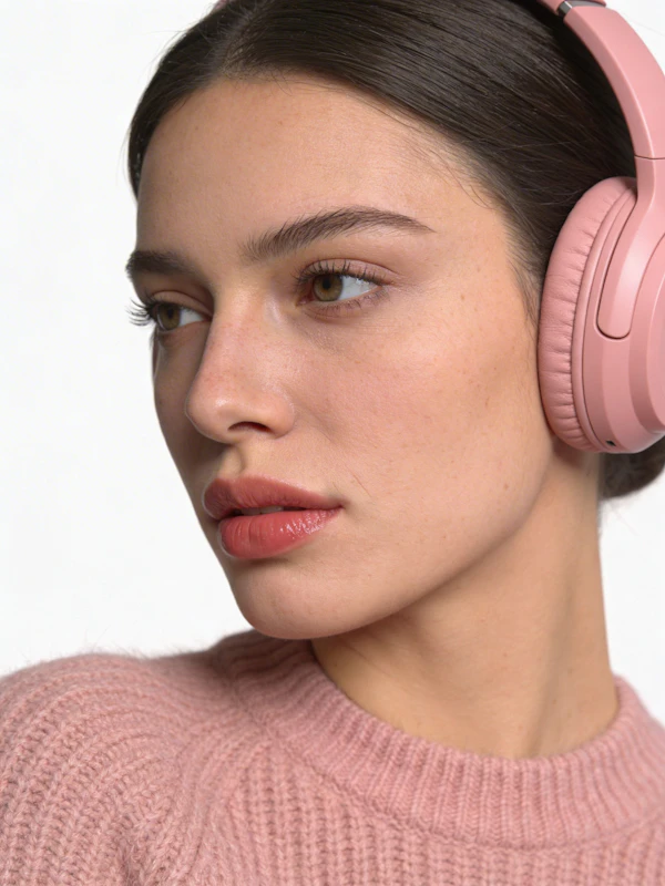 Woman in Pink Headphones
