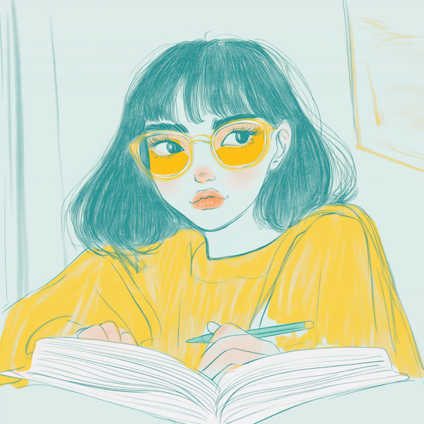 Thoughtful Woman with Yellow Glasses