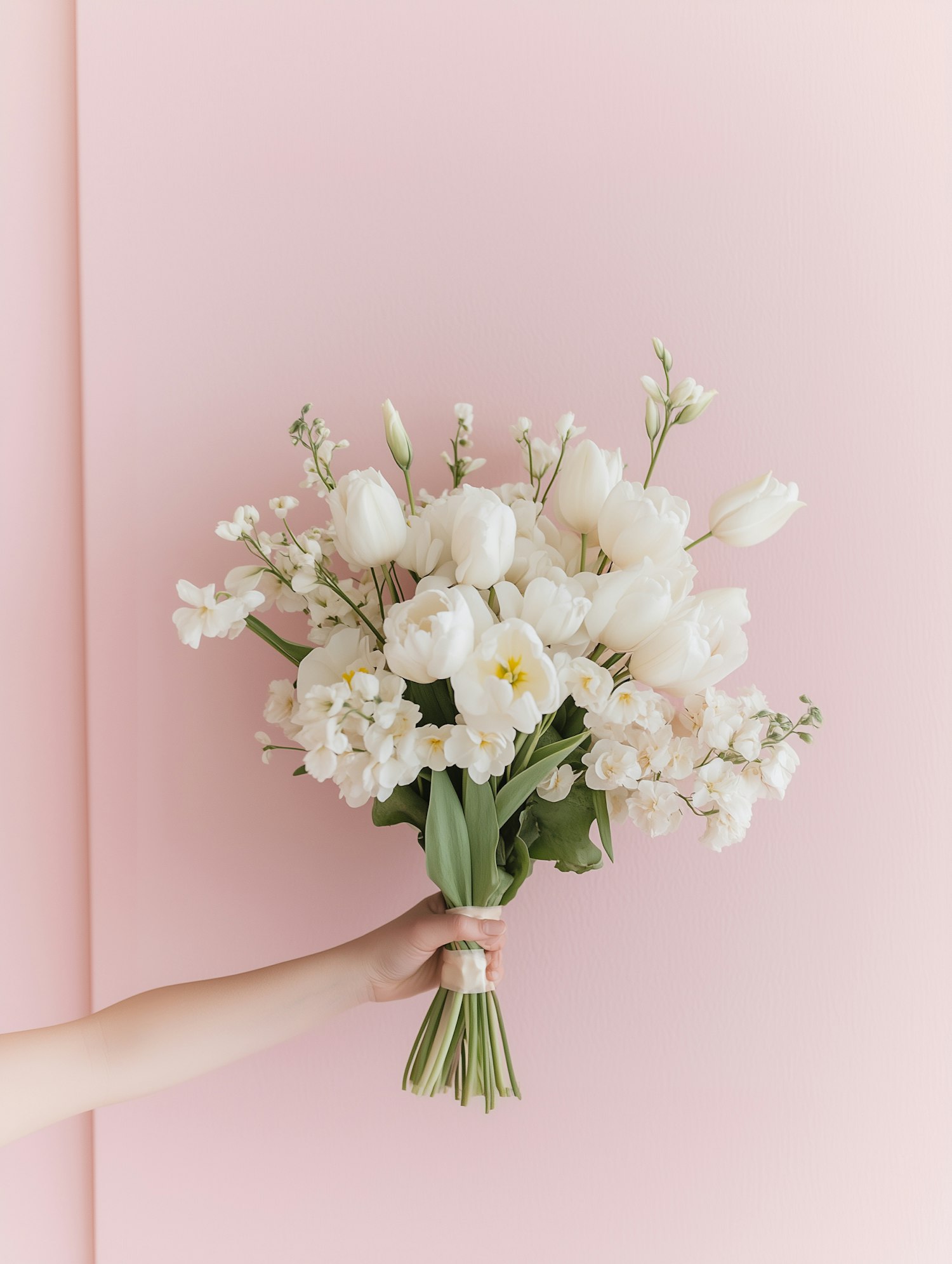 Hand Holding White Flower Bouquet