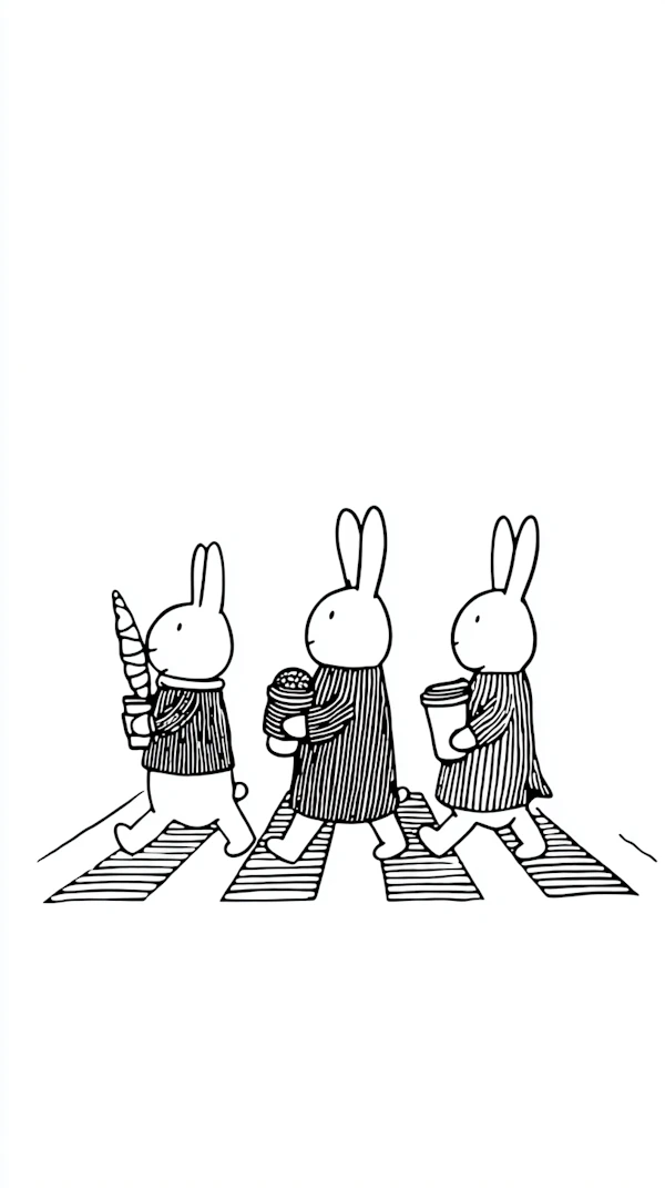 Cartoon Rabbits on Crosswalk