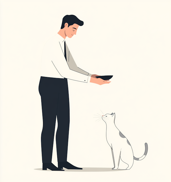 Man Feeding a Cat