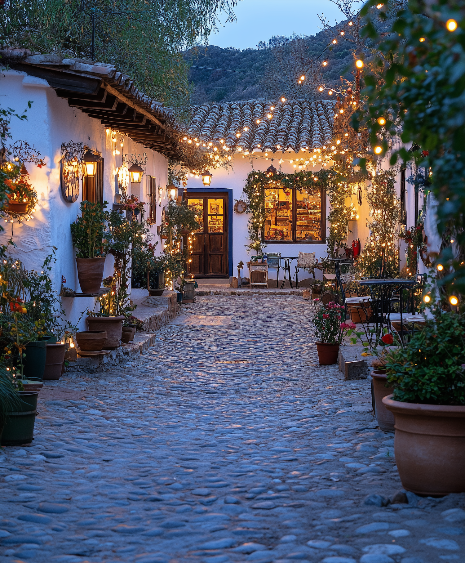 Charming Cobblestone Street at Night