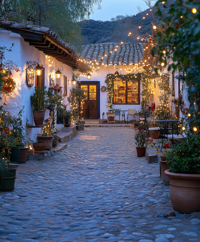 Charming Cobblestone Street at Night