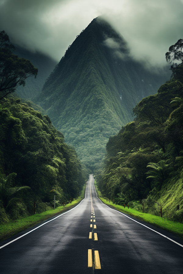 Mystic Mountain Ascent on a Freshly Paved Road