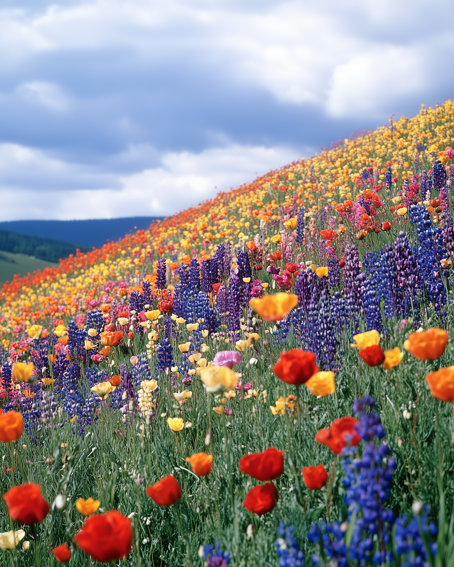 Vibrant Hillside of Wildflowers